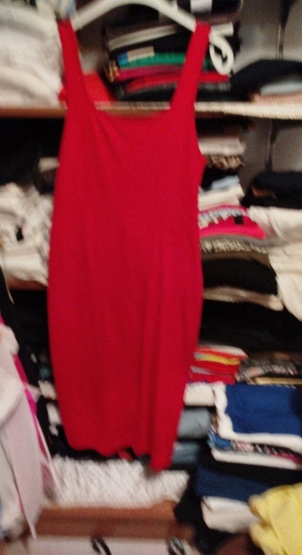 Kırmızı Uzun V Yaka Drapeli Elbise - Görsel 4