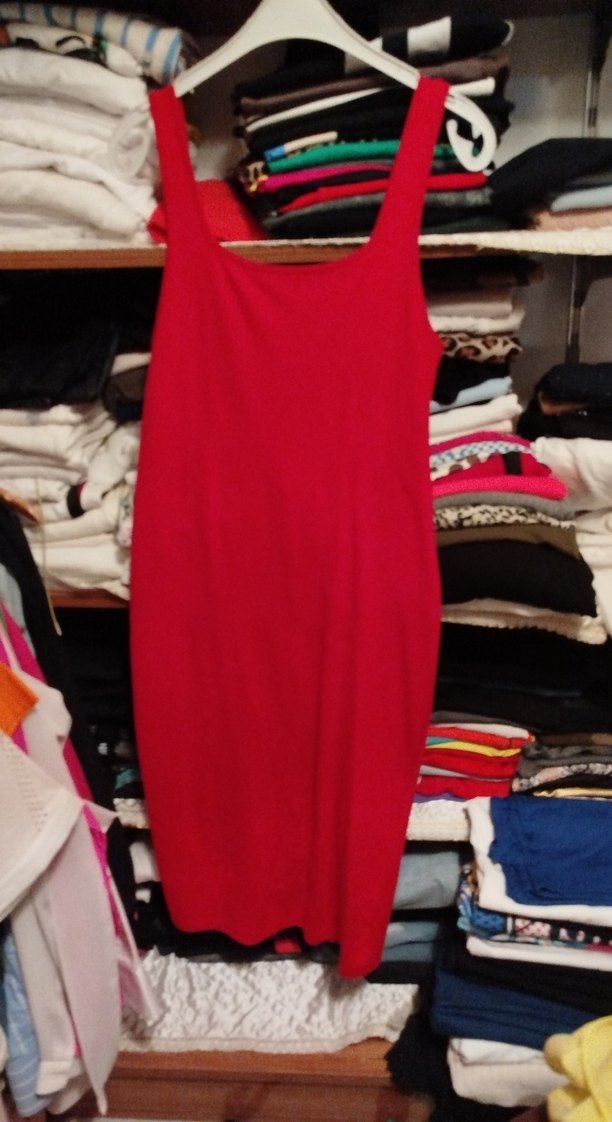 Kırmızı Uzun V Yaka Drapeli Elbise - Görsel 3