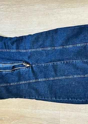 Bershka Kadın Lacivert Denim Uzun Elbise midi boy
