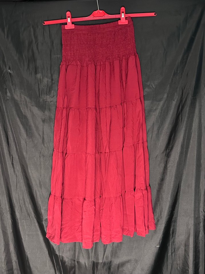 Kırmızı Bohem Uzun Keten Etek - Görsel 2