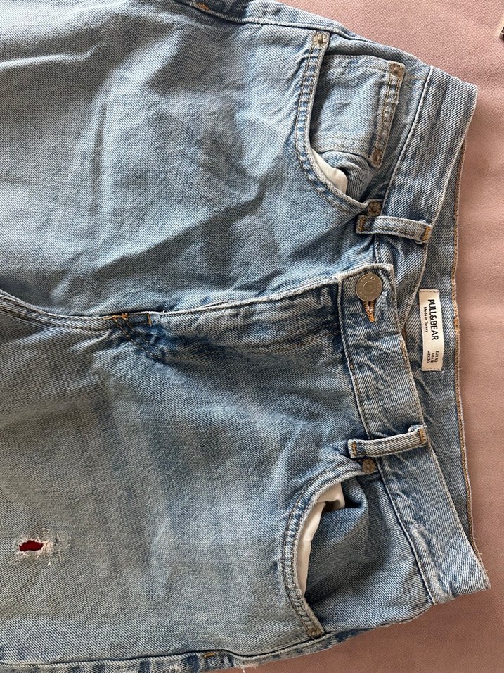 Düğmeli Loose Fit Mavi Kot Pantolon - Görsel 4