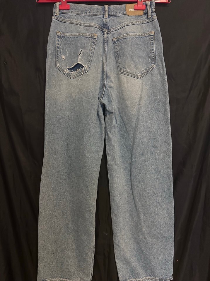 Düğmeli Loose Fit Mavi Kot Pantolon - Görsel 2