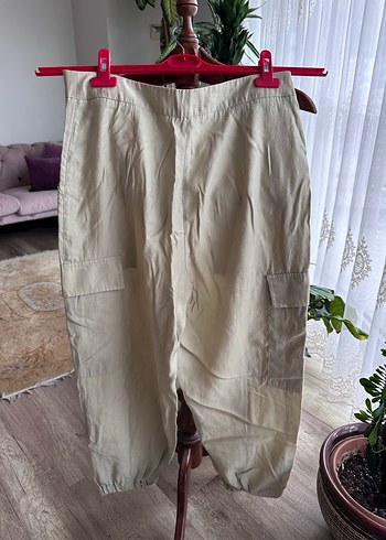 Bej Keten Rahat Kesim Kadın Pantolon - Görsel 2