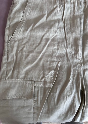 Bej Keten Rahat Kesim Kadın Pantolon - Görsel 3