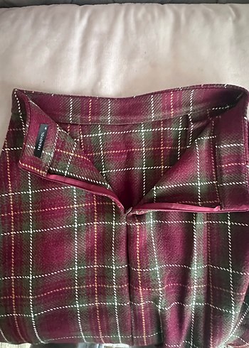 Bordo Midi Ekoseli Kadın Uzun Etek - Görsel 5