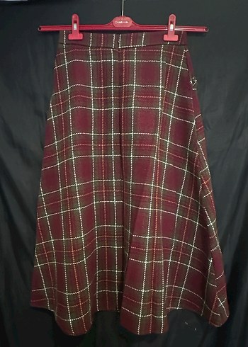 Bordo Midi Ekoseli Kadın Uzun Etek - Görsel 2