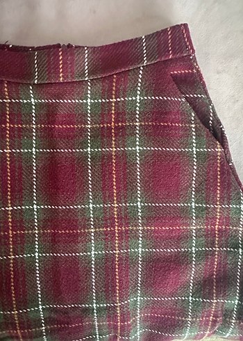 Bordo Midi Ekoseli Kadın Uzun Etek - Görsel 4