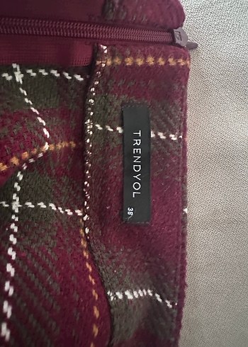 Bordo Midi Ekoseli Kadın Uzun Etek - Görsel 3