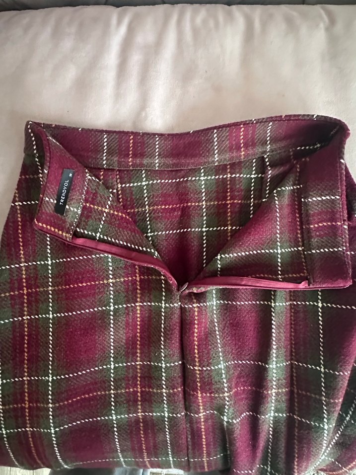 Bordo Midi Ekoseli Kadın Uzun Etek - Görsel 5