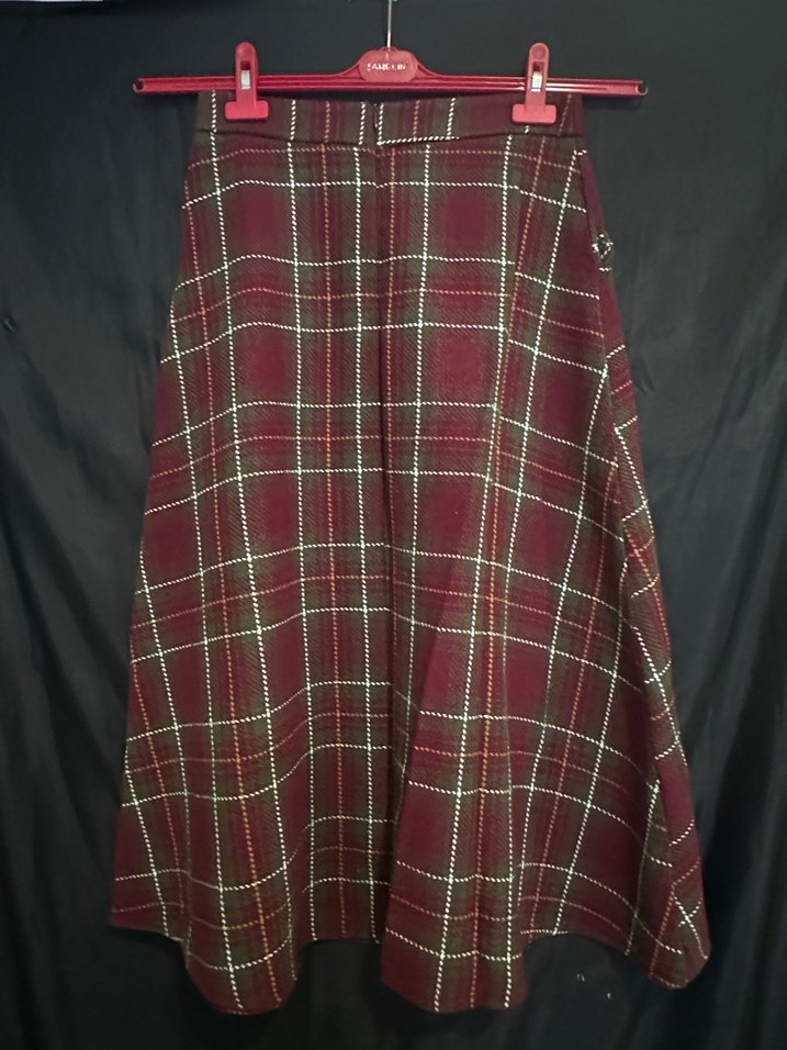 Bordo Midi Ekoseli Kadın Uzun Etek - Görsel 2