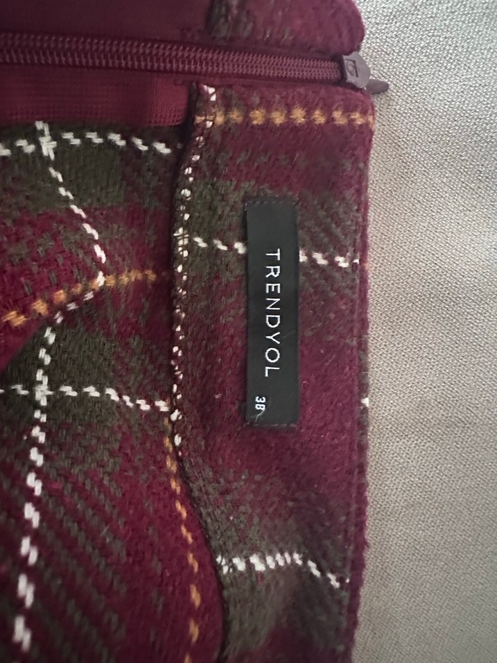 Bordo Midi Ekoseli Kadın Uzun Etek - Görsel 3