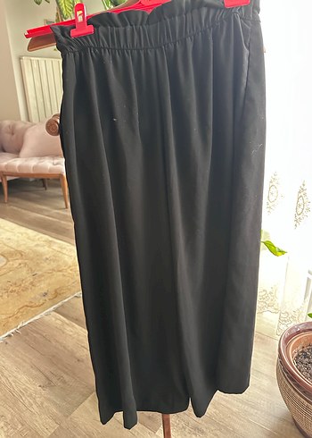 Siyah Midi pantolon, kumaş Kemerli, Rahat Kesim - Görsel 2