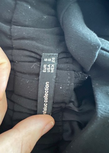 Siyah Midi pantolon, kumaş Kemerli, Rahat Kesim - Görsel 3