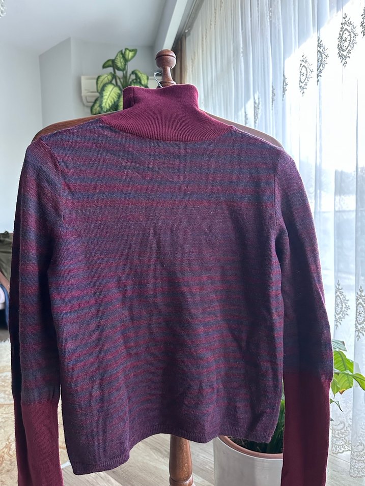 Bordo Boğazlı Triko Kadın Kazak - Görsel 2