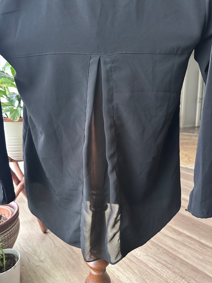 Siyah V Yakalı Uzun Kollu Kadın Bluz - Görsel 5