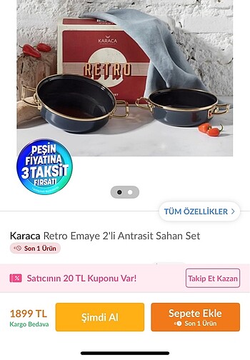 Karaca Retro Antrasit Sahan Seti