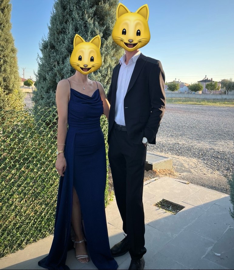 Saks Mavisi Simli Uzun Abiye Elbise - Görsel 4