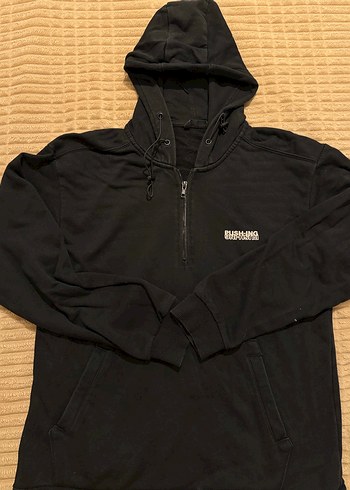 Siyah Kapüşonlu Cepli Fermuarlı Sweatshirt