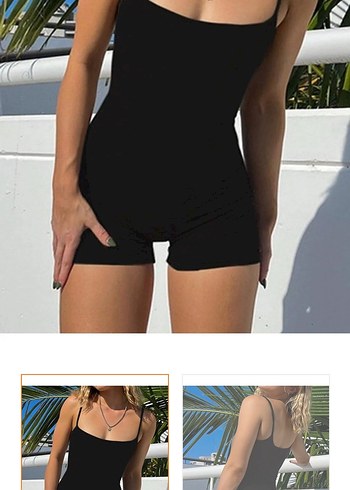 Siyah Kadın Mini V Yaka Kolsuz Tulum - Görsel 2