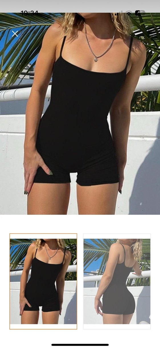 Siyah Kadın Mini V Yaka Kolsuz Tulum - Görsel 2