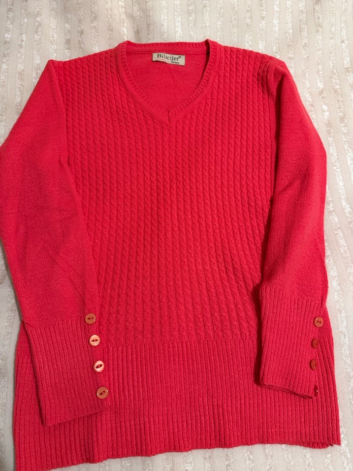 V Yaka Örgü Kadın Kazak - Görsel 2