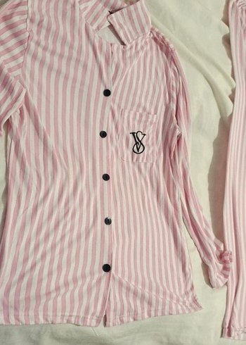 VS Pembe Çizgili Uzun Kollu Kadın Pijama Takımı - Görsel 2