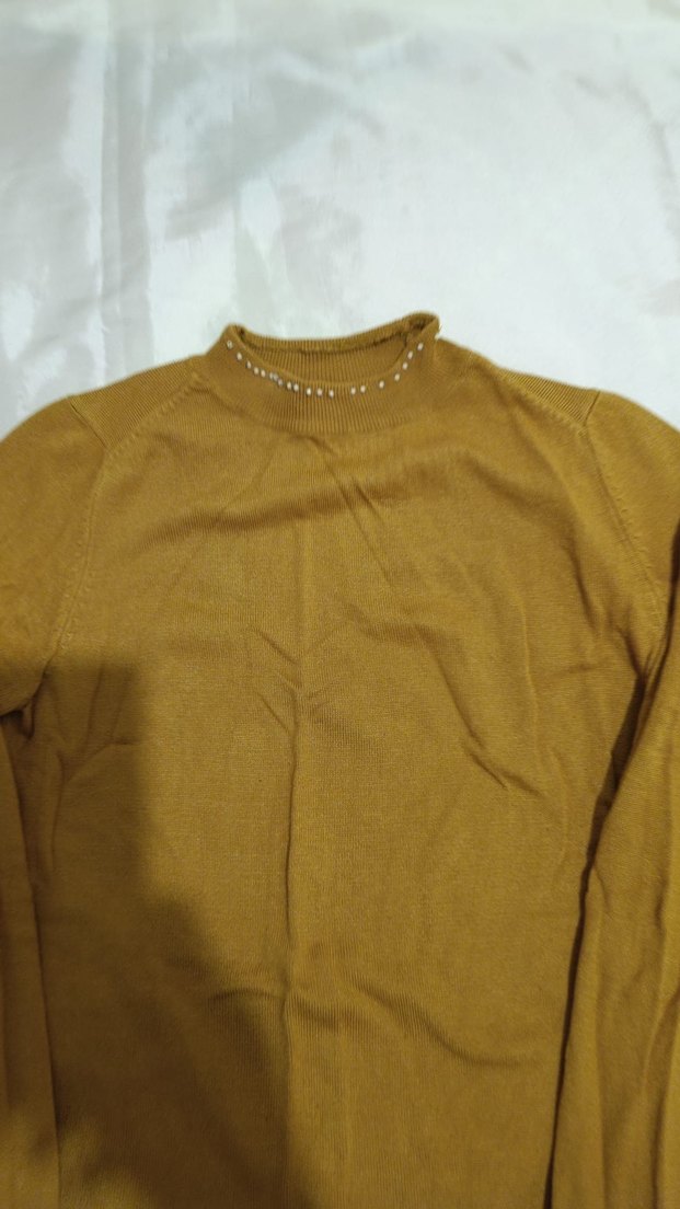 İncili Bej Boğazlı Kadın Triko - Görsel 2