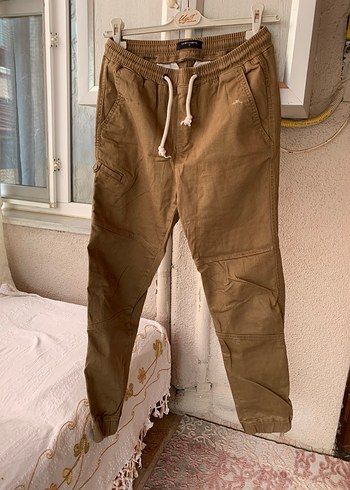 Bej Keten unisex Rahat Kesim Pantolon