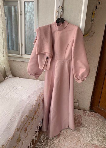 Pembe Drapeli Uzun Kadın Elbise