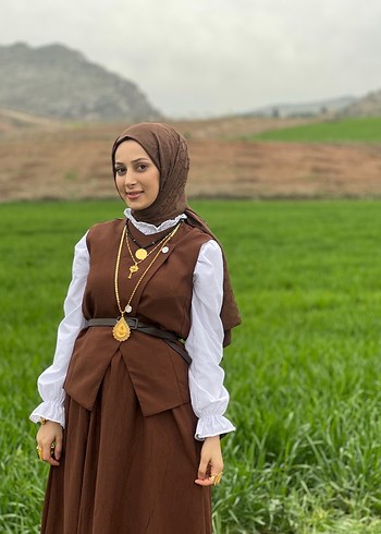 36 Beden kahverengi Renk Etekli takım