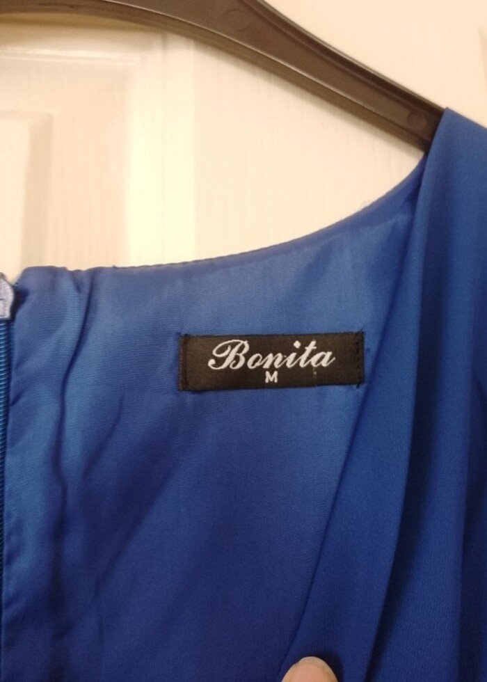 Mavi Saten elbise - Görsel 2