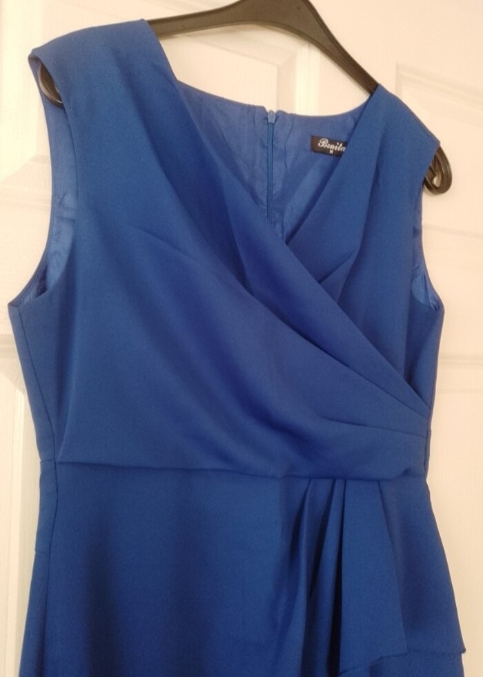 Mavi Saten elbise - Görsel 3