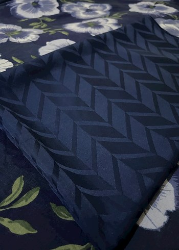 Baklava Desen Pamuk İpek Şal Lacivert Carell - Görsel 3