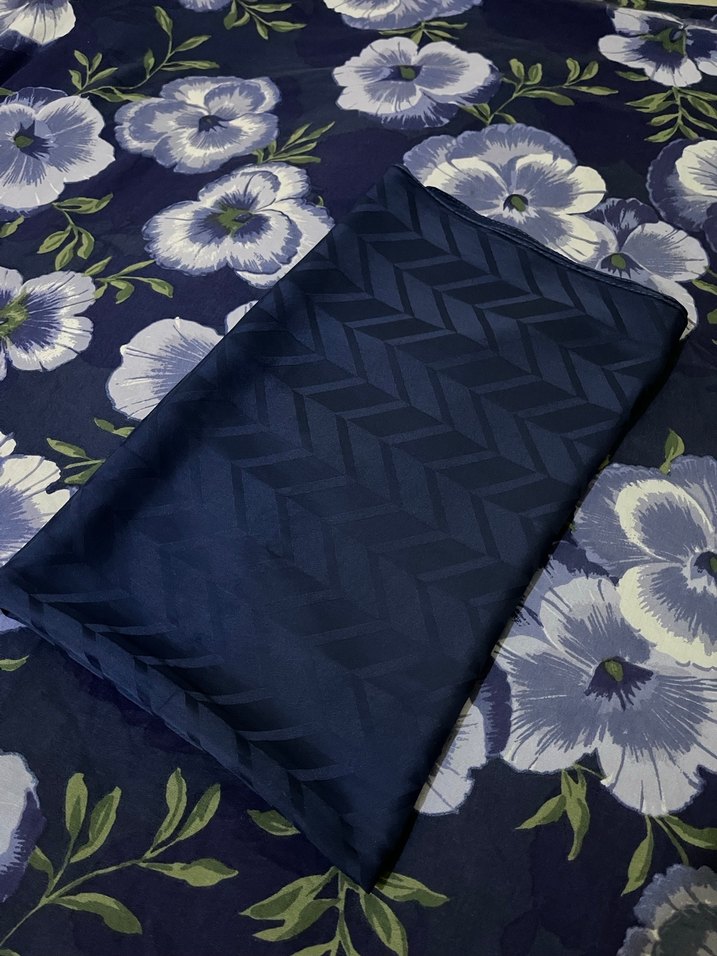 Baklava Desen Pamuk İpek Şal Lacivert Carell - Görsel 2