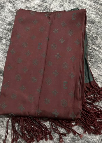 Bordo Kadın Saten Şal Püsküllü  çift taraflı - Görsel 2