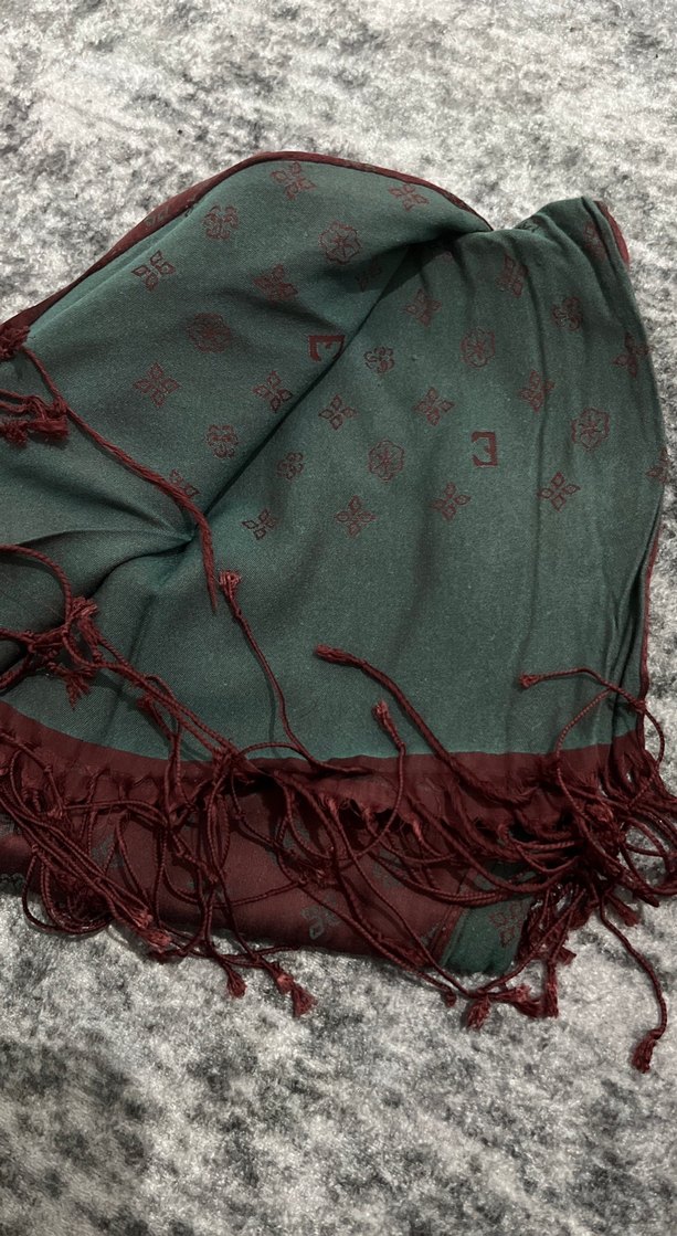 Bordo Kadın Saten Şal Püsküllü  çift taraflı - Görsel 3