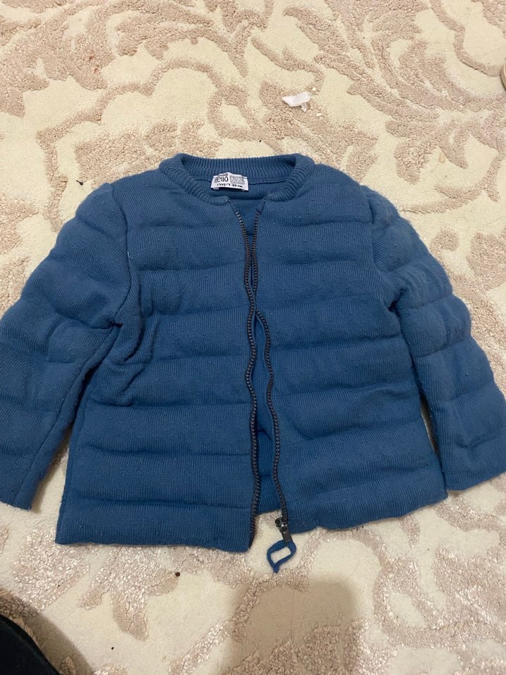 Mavi Erkek Çocuk Fermuarlı Yün Hırka - Görsel 2