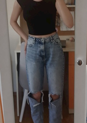 Diğer Yırtıklı Bol Mavi Jean