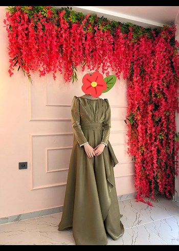 Küf yeşili uzun drapeli kadın abiye - Görsel 5