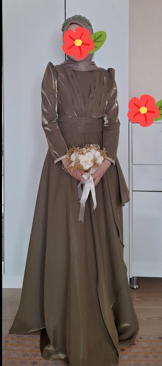 Küf yeşili uzun drapeli kadın abiye - Görsel 3