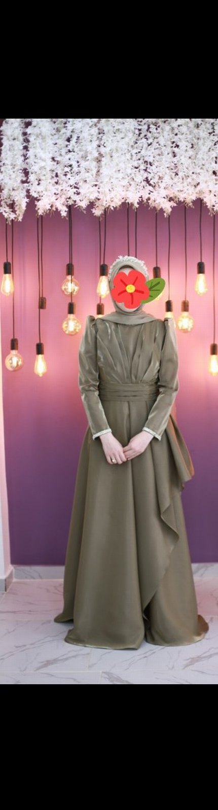 Küf yeşili uzun drapeli kadın abiye - Görsel 4