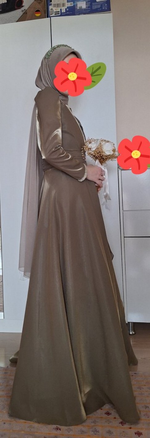 Küf yeşili uzun drapeli kadın abiye - Görsel 2