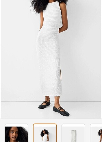 Bershka Büzgülü kolsuz krepe midi elbise Bershka