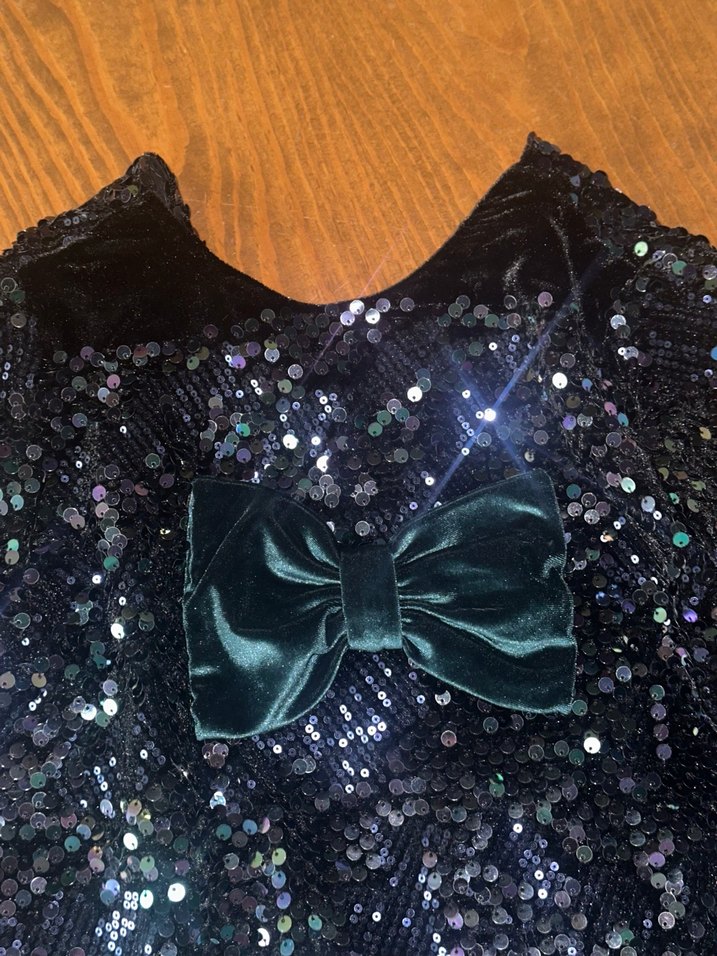 Çocuk Siyah Payetli Fiyonklu Abiye Elbise - Görsel 3