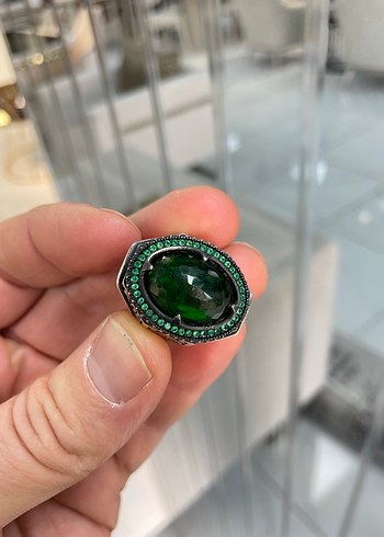 Faseta kesim ağır ve işçilikli zümrüt Yeşil Yüzük - Görsel 4