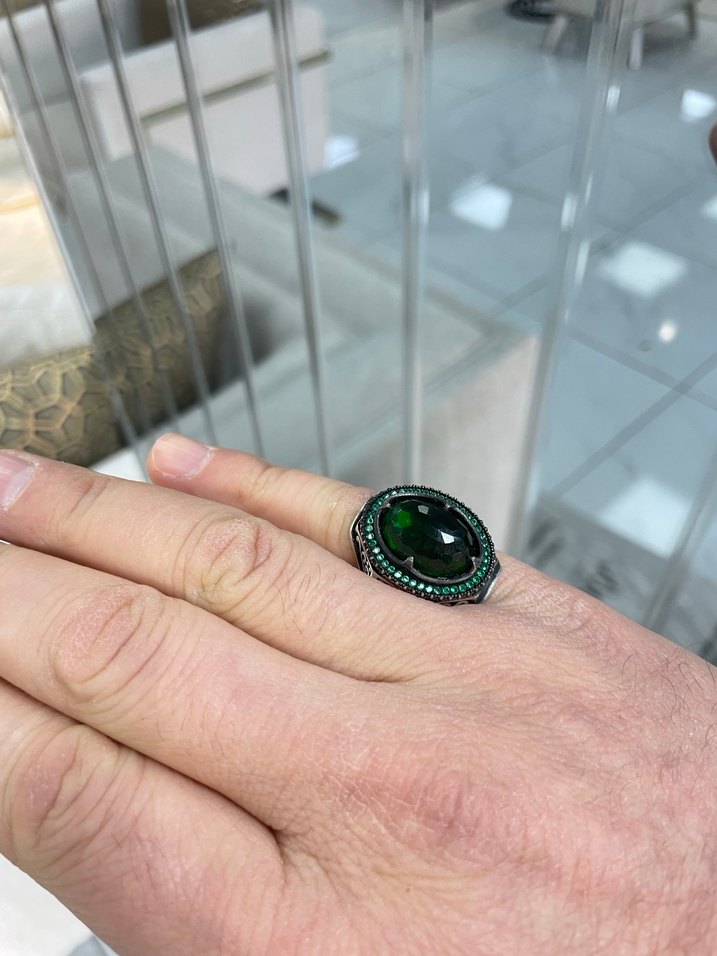 Faseta kesim ağır ve işçilikli zümrüt Yeşil Yüzük - Görsel 5