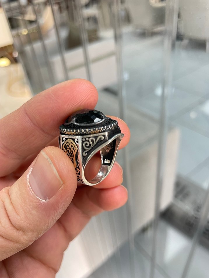 Faseta kesim ağır ve işçilikli zümrüt Yeşil Yüzük - Görsel 3