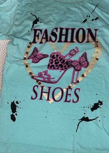 Parlak Turkuaz Kız Tişörtü Payetli Baskılı - Görsel 2