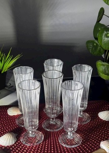 Ayaklı Şeffaf İnce Çizgili 6'lı Bardak Seti - Görsel 2