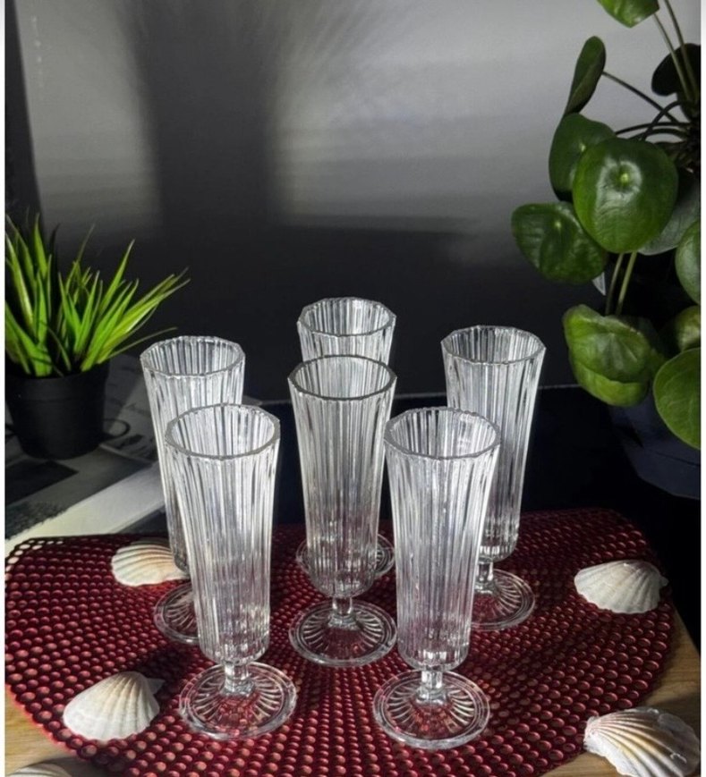 Ayaklı Şeffaf İnce Çizgili 6'lı Bardak Seti - Görsel 2